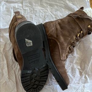 Luisa Spagnoli Brown Suede lace up Boots with Gold Buckles size EU 38 US 7.5